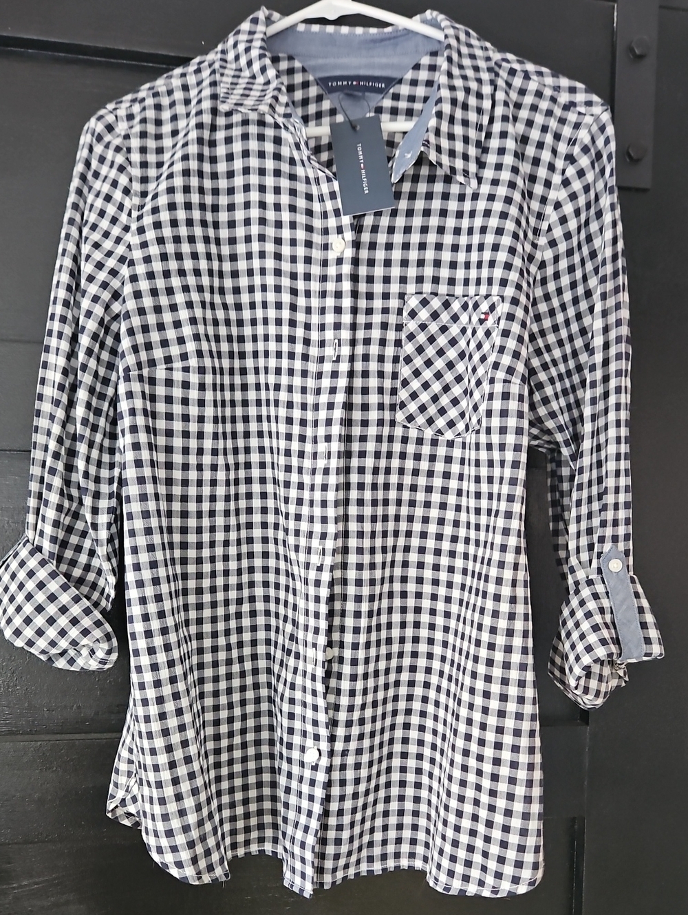 Fun Tommy Hilfiger Women’s Navy & White Gingham Button-Down Shirt